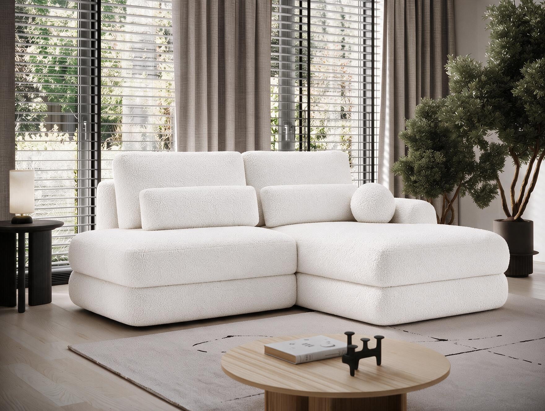 Canapé d'angle convertible design WAGRAM avec coffre de rangement - Bouclette chinée crème - vue 3