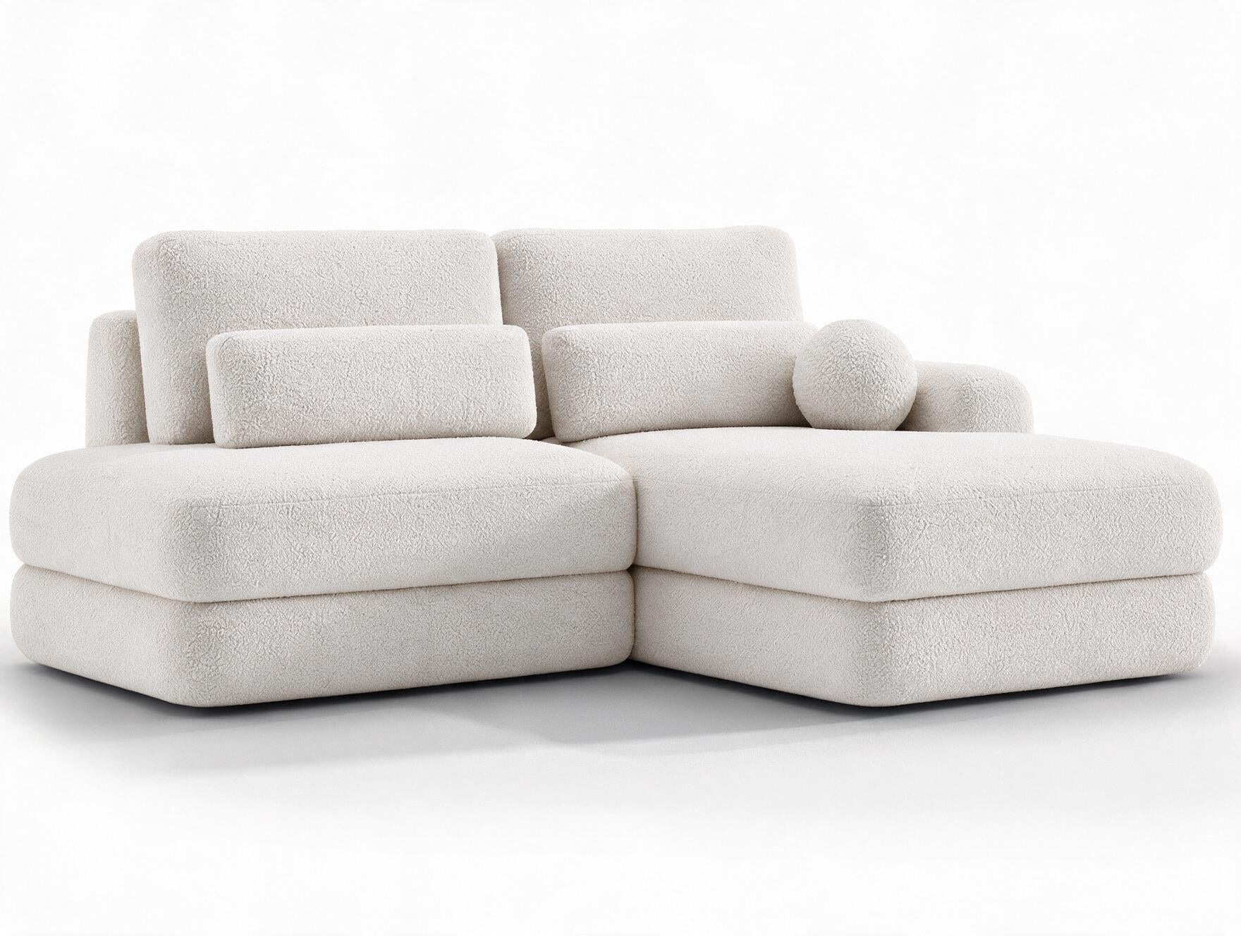 Canapé d'angle convertible design WAGRAM avec coffre de rangement - Bouclette chinée crème - vue 5