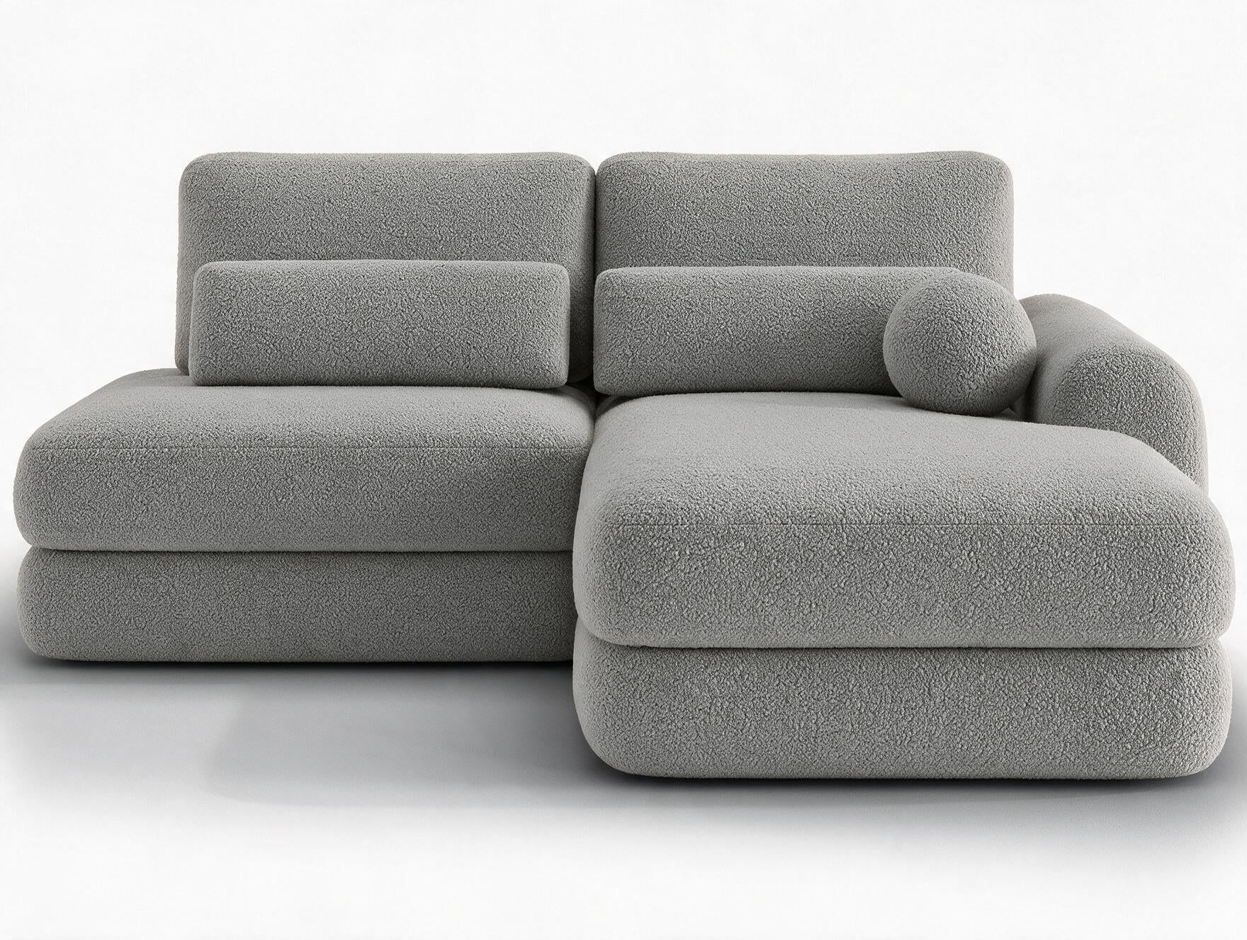 Canapé d'angle convertible design WAGRAM avec coffre de rangement - Bouclette chinée gris - vue 1