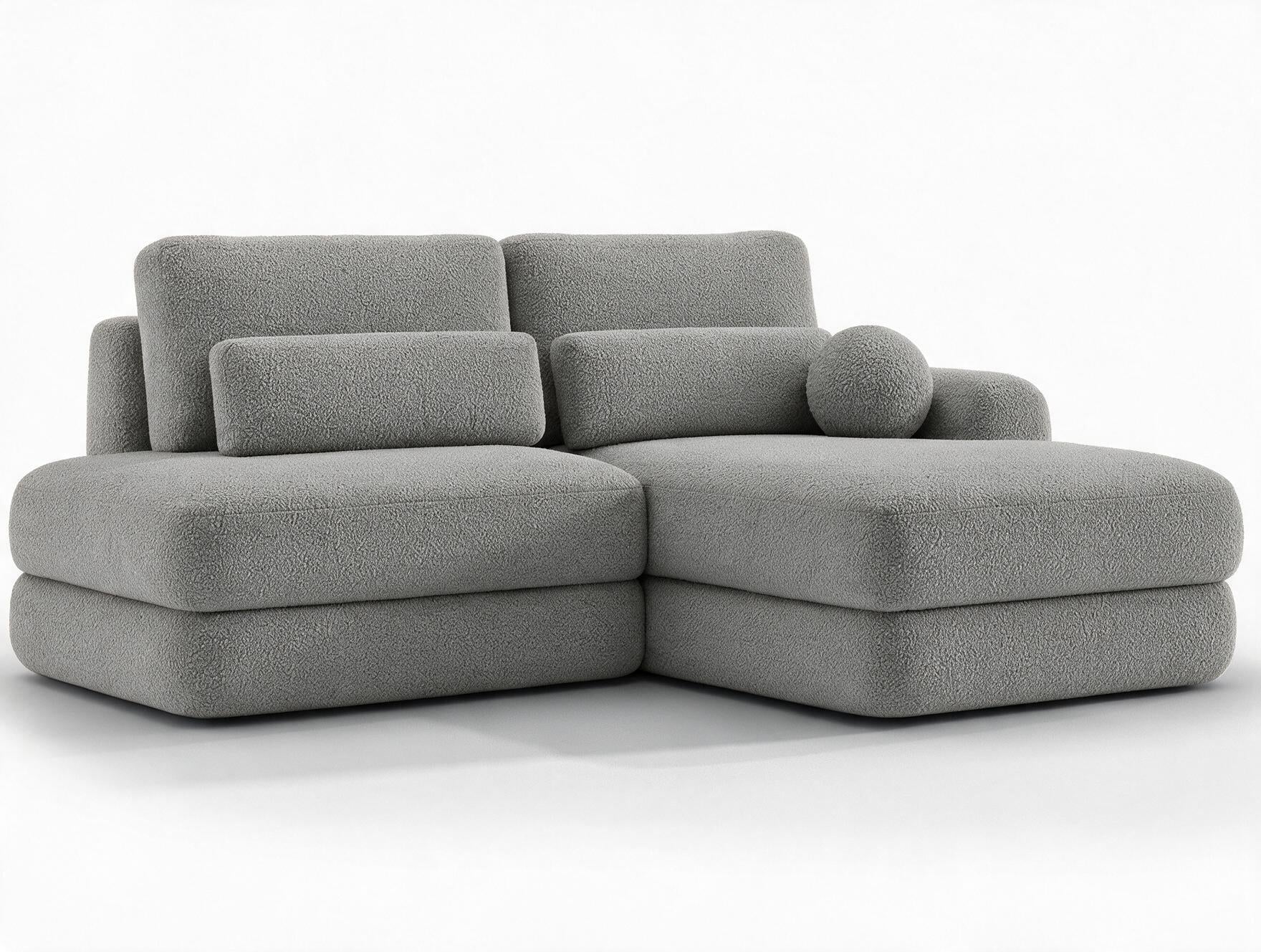 Canapé d'angle convertible design WAGRAM avec coffre de rangement - Bouclette chinée gris - vue 5