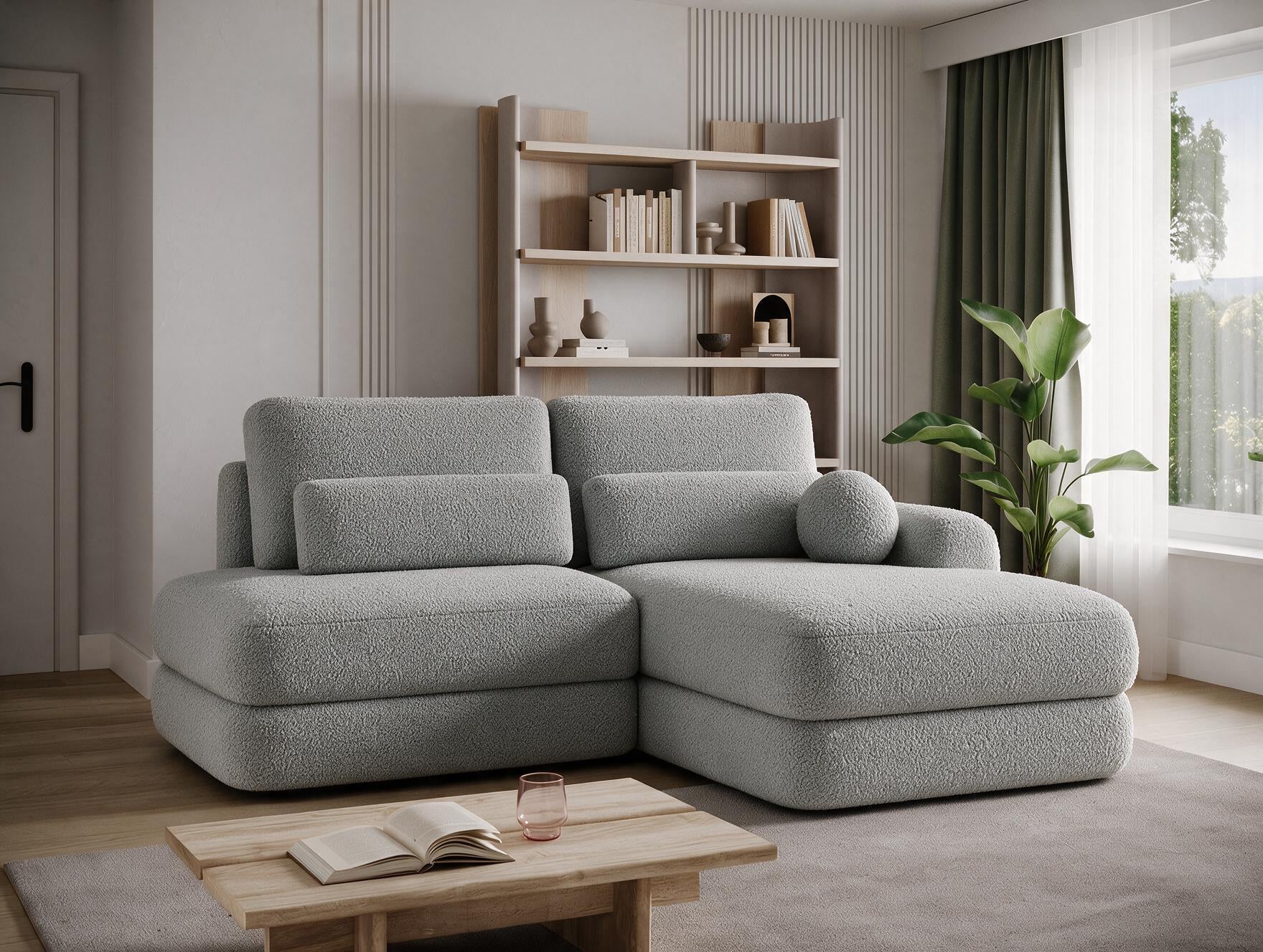 Canapé d'angle convertible design WAGRAM avec coffre de rangement - Bouclette chinée gris - vue 6