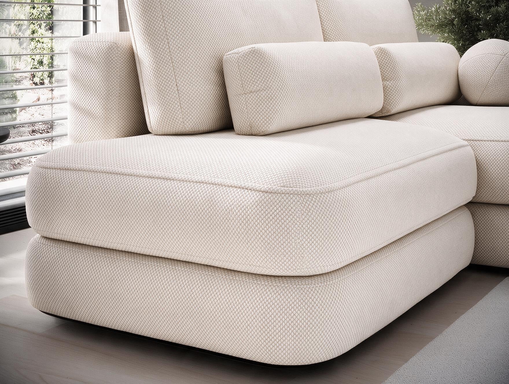 Canapé d'angle convertible design WAGRAM avec coffre de rangement - Tissu texturé beige - vue 13