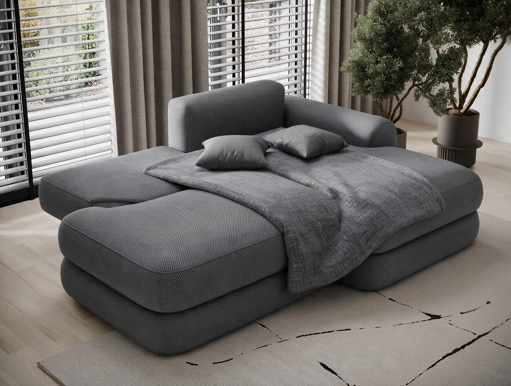Canapé d'angle convertible design WAGRAM avec coffre de rangement - Tissu texturé gris foncé - vue 2