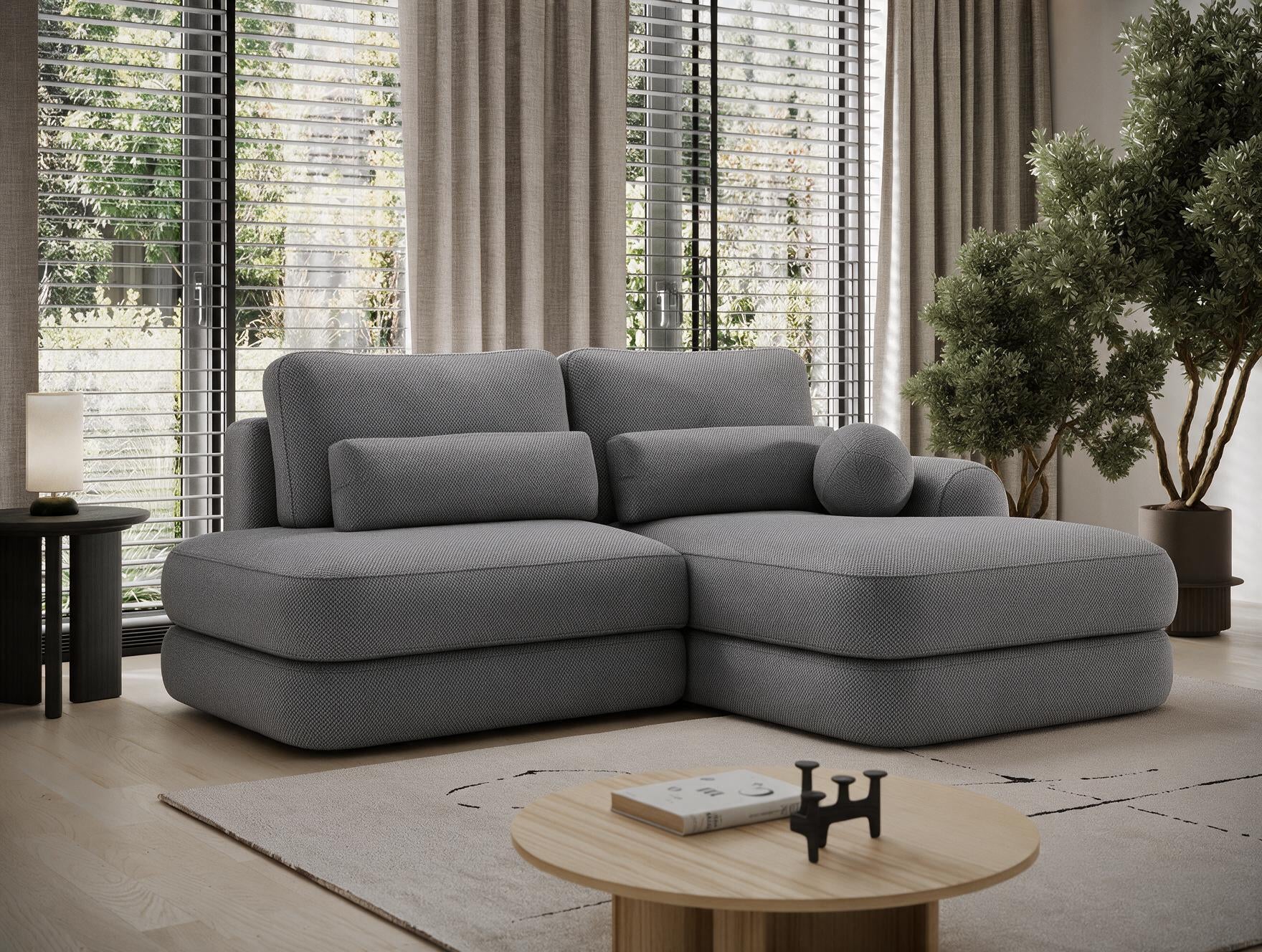 Canapé d'angle convertible design WAGRAM avec coffre de rangement - Tissu texturé gris foncé - vue 3