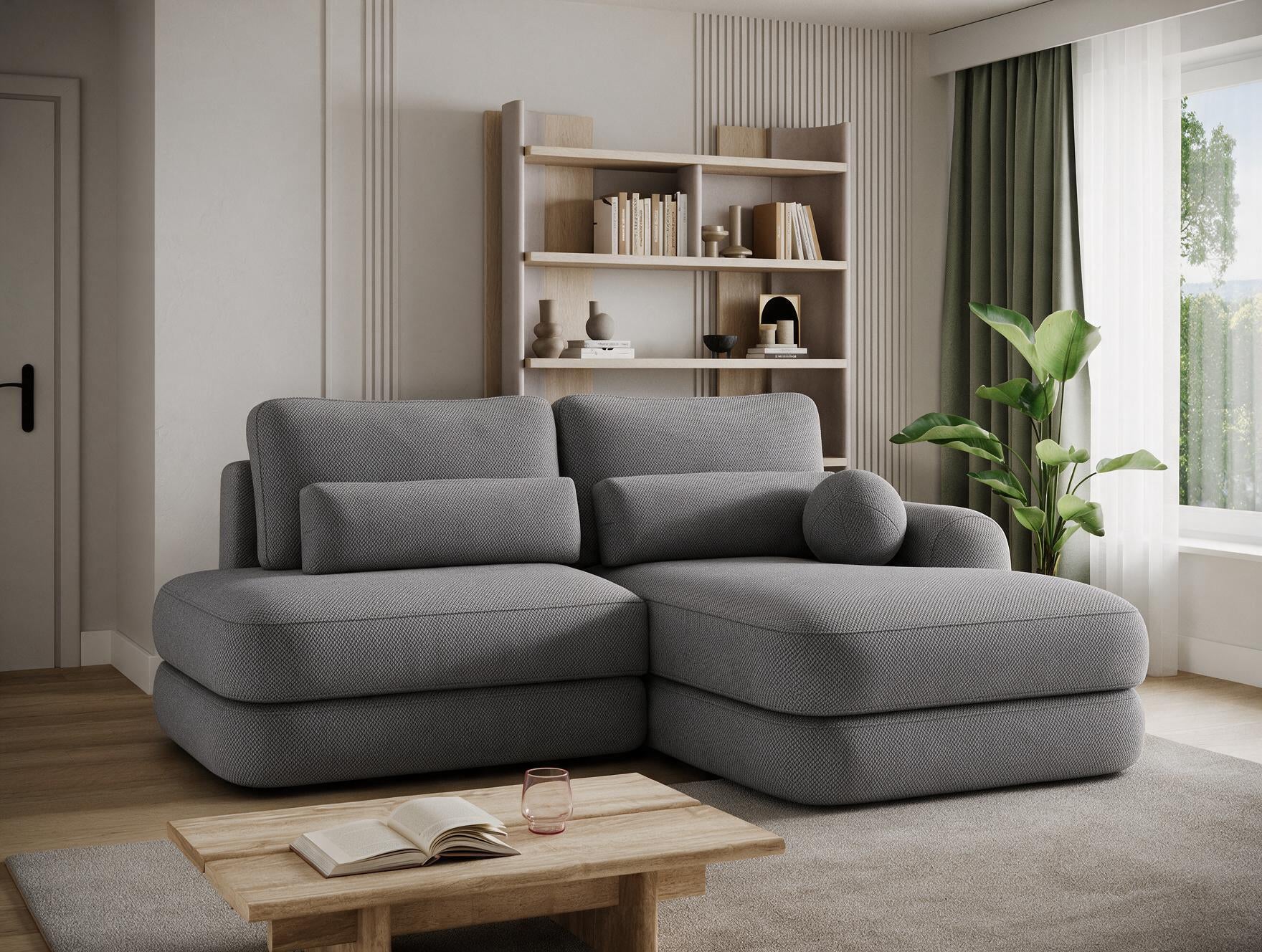 Canapé d'angle convertible design WAGRAM avec coffre de rangement - Tissu texturé gris foncé - vue 6