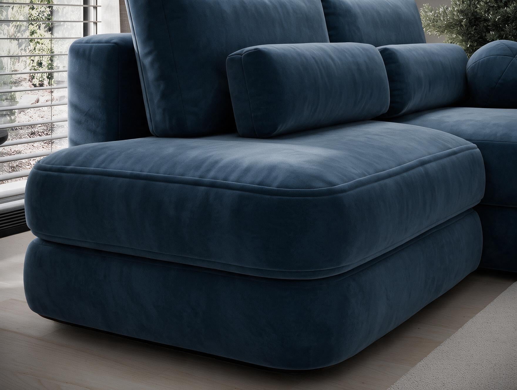 Canapé d'angle convertible design WAGRAM avec coffre de rangement - Velours bleu marine - vue 13