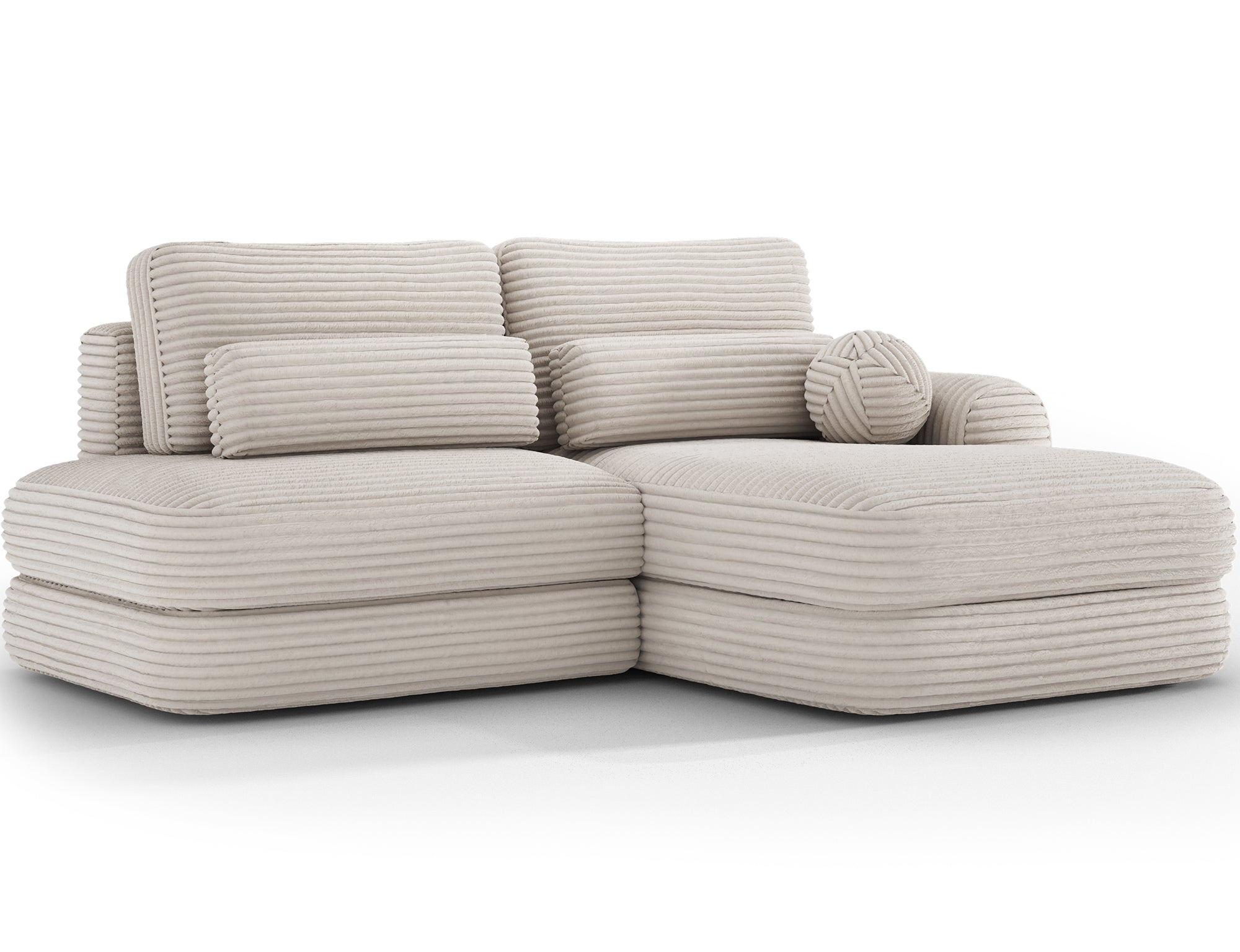 Canapé d'angle convertible design WAGRAM avec coffre de rangement - Velours côtelé épais beige - vue 5