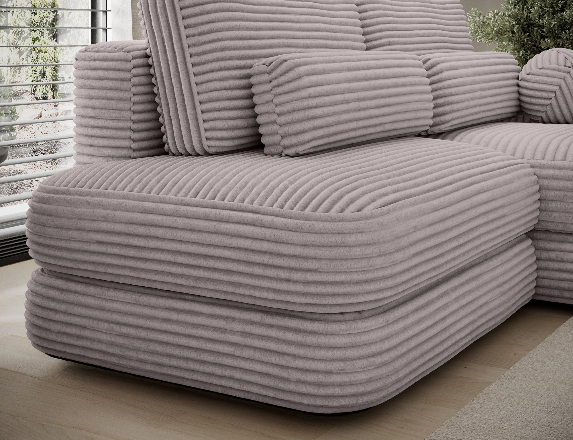 Canapé d'angle convertible design WAGRAM avec coffre de rangement - Velours côtelé épais gris clair - vue 13