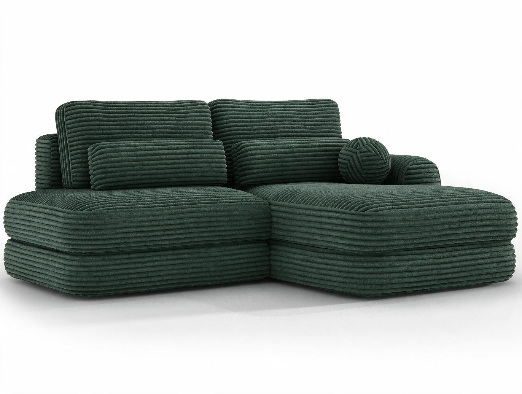 Canapé d'angle convertible design WAGRAM avec coffre de rangement - Velours côtelé épais vert - vue 5