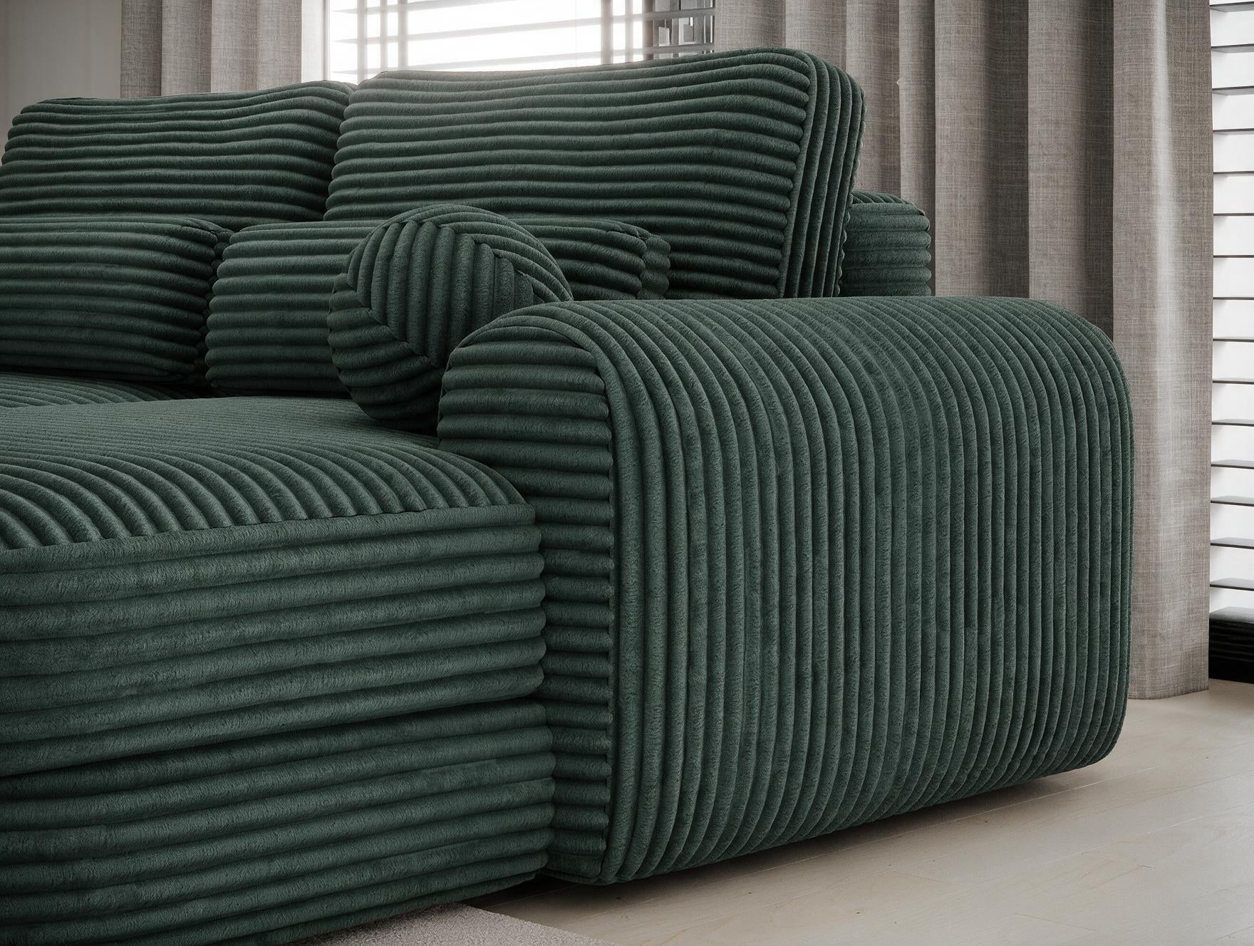Canapé d'angle convertible design WAGRAM avec coffre de rangement - Velours côtelé épais vert - vue 7