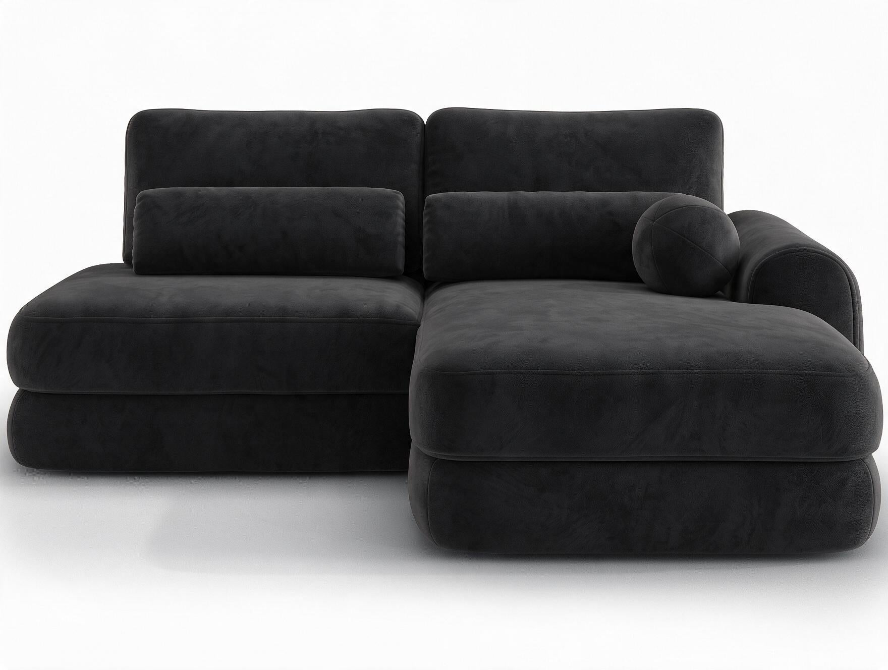 Canapé d'angle convertible design WAGRAM avec coffre de rangement - Velours noir - vue 1