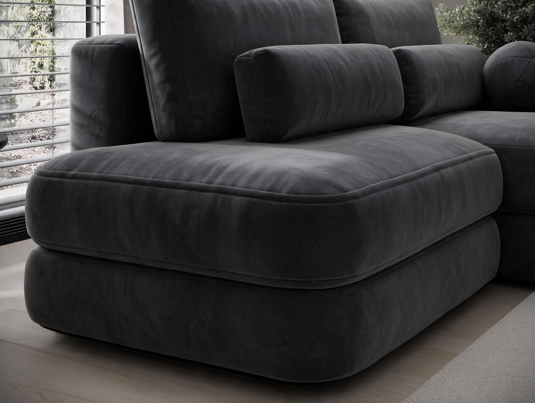 Canapé d'angle convertible design WAGRAM avec coffre de rangement - Velours noir - vue 13