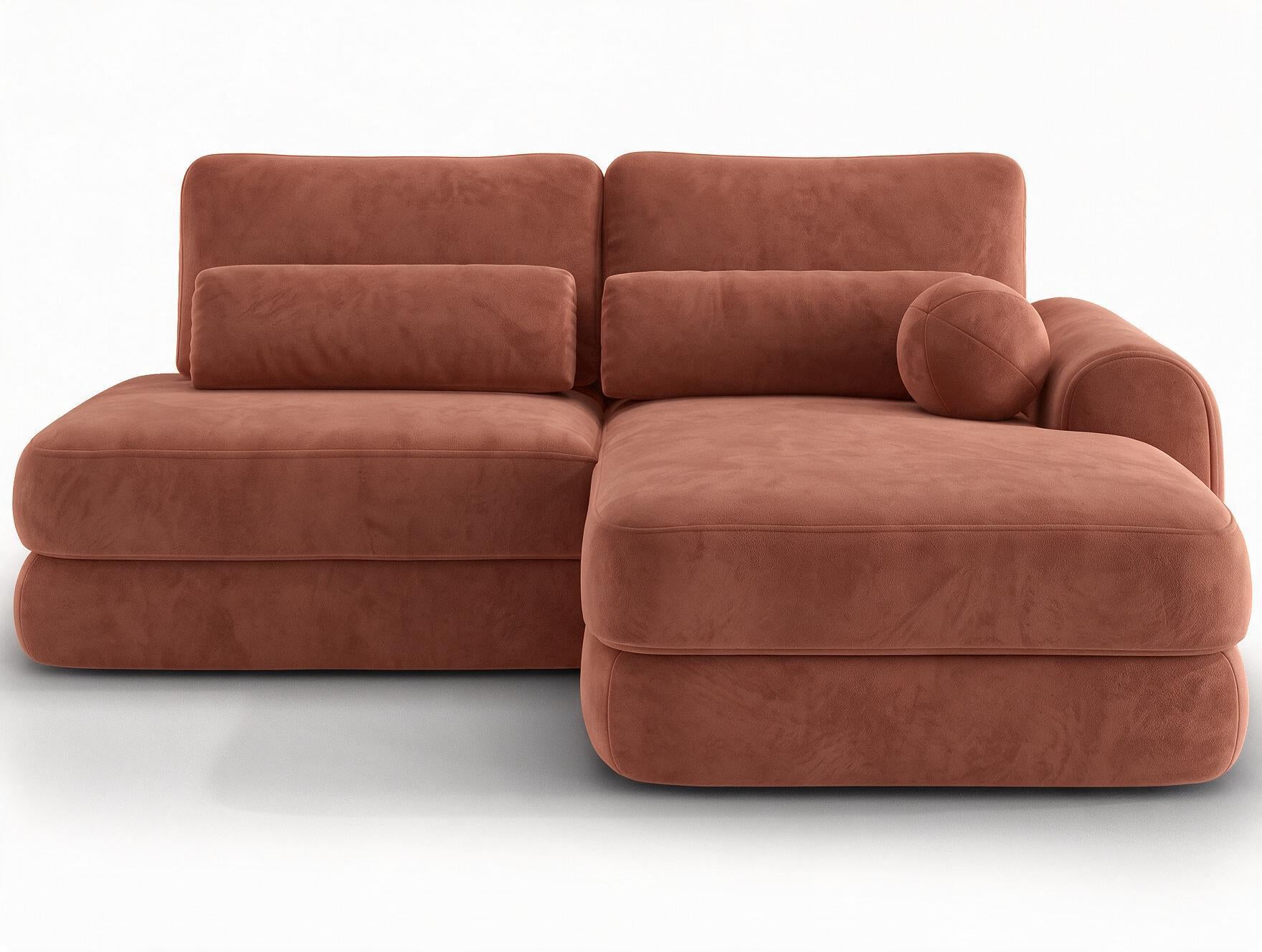 Canapé d'angle convertible design WAGRAM avec coffre de rangement - Velours terracotta - vue 1