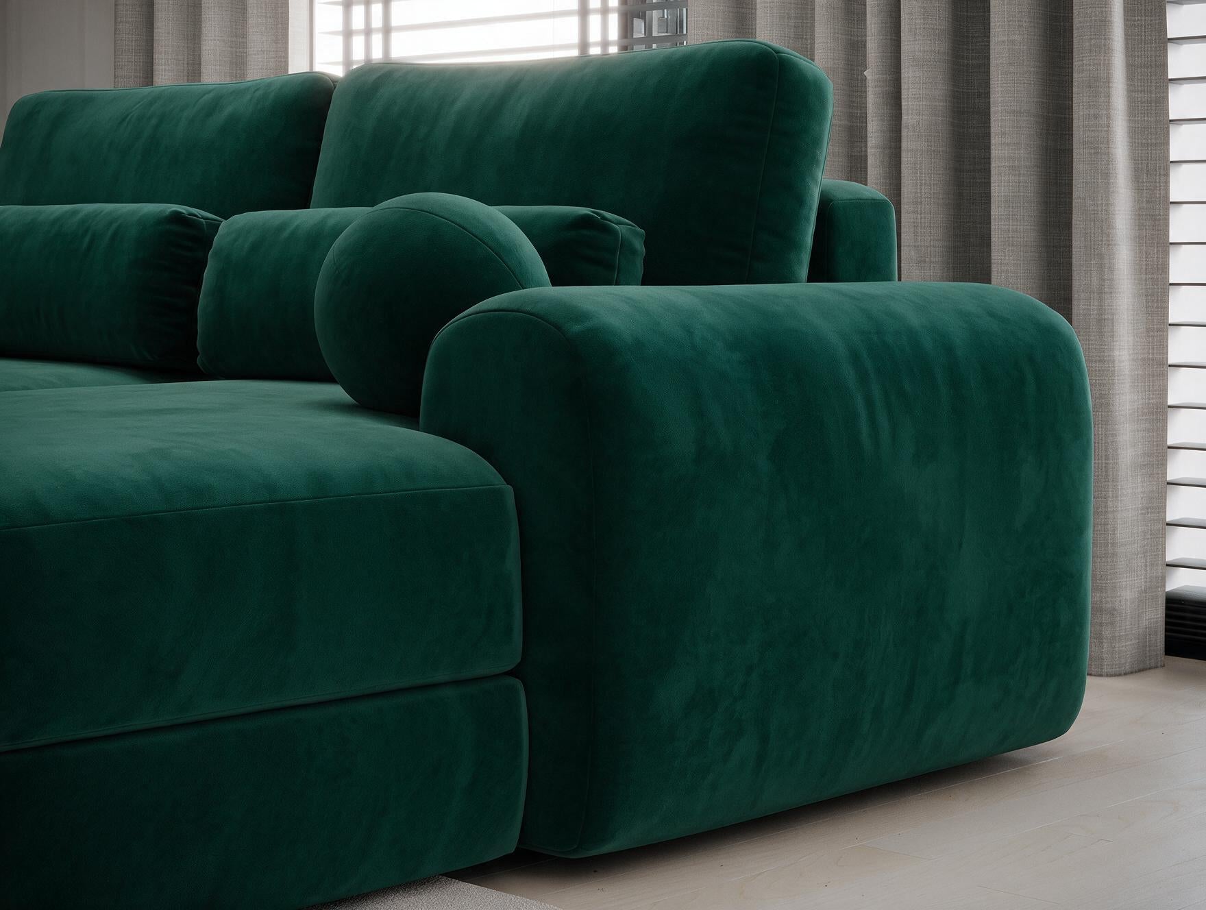 Canapé d'angle convertible design WAGRAM avec coffre de rangement - Velours vert sapin - vue 7