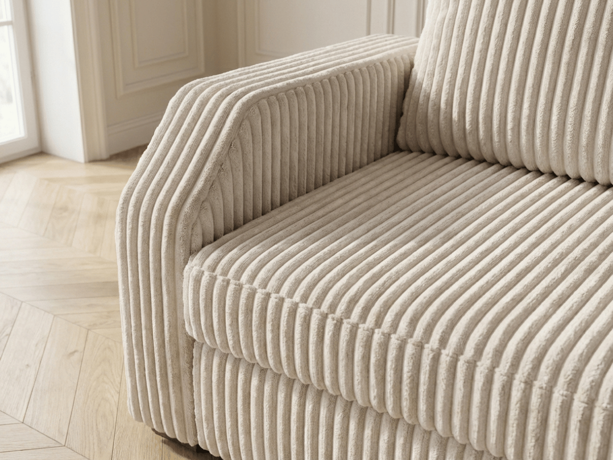 Canapé panoramique en U convertible VILLIERS 312 cm – Velours côtelé épais – Coffre de rangement