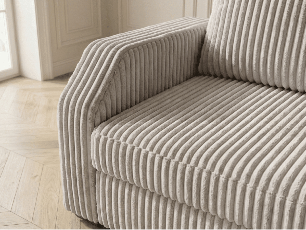 Canapé panoramique en U convertible VILLIERS 312 cm – Velours côtelé épais – Coffre de rangement