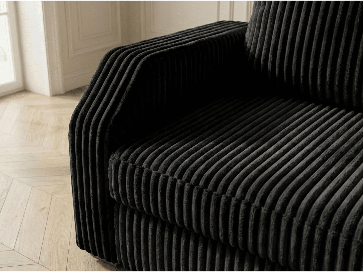 Canapé panoramique en U convertible VILLIERS 312 cm – Velours côtelé épais – Coffre de rangement