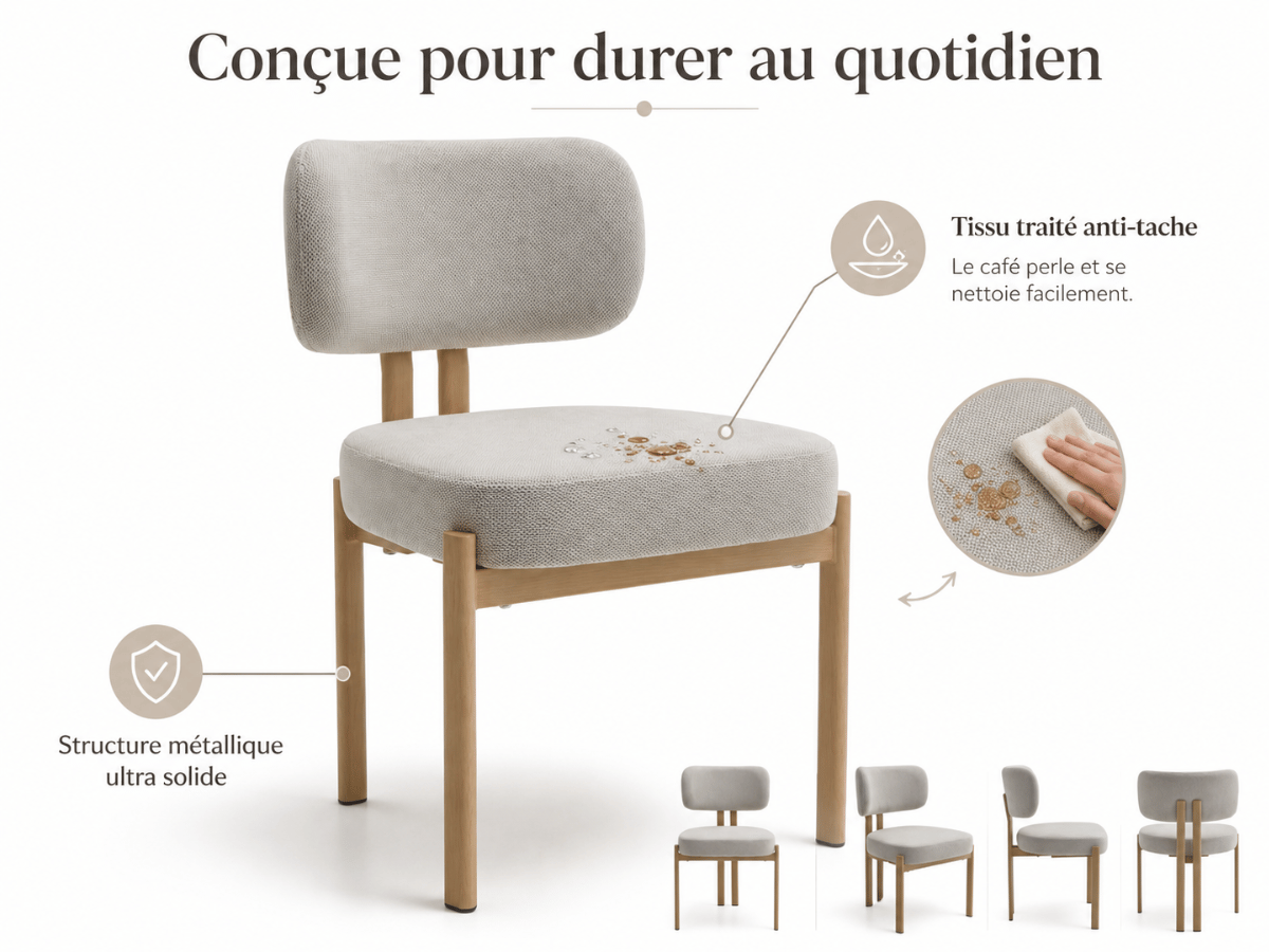 Chaise Passy en tissu texturé avec pieds effet bois – Lot de 2