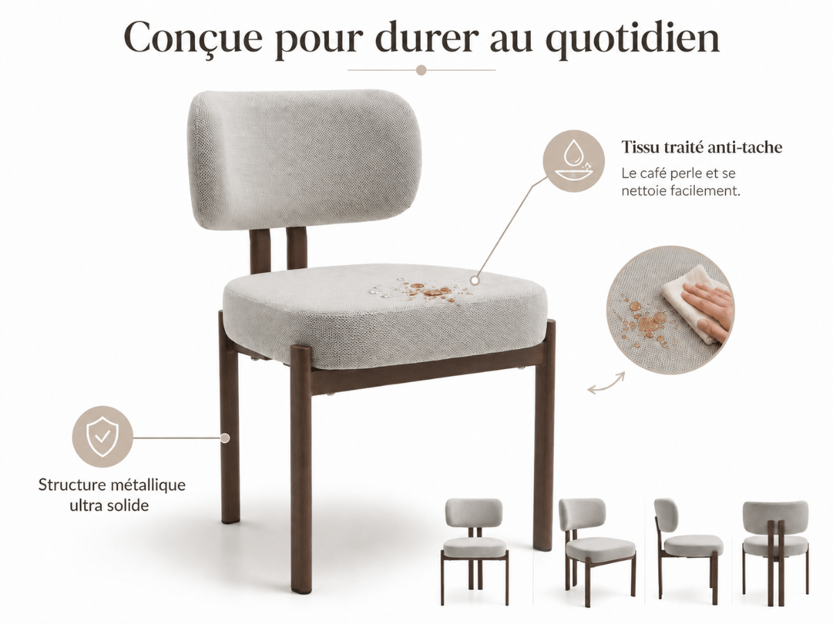 Chaise Passy en tissu texturé avec pieds effet bois – Lot de 2