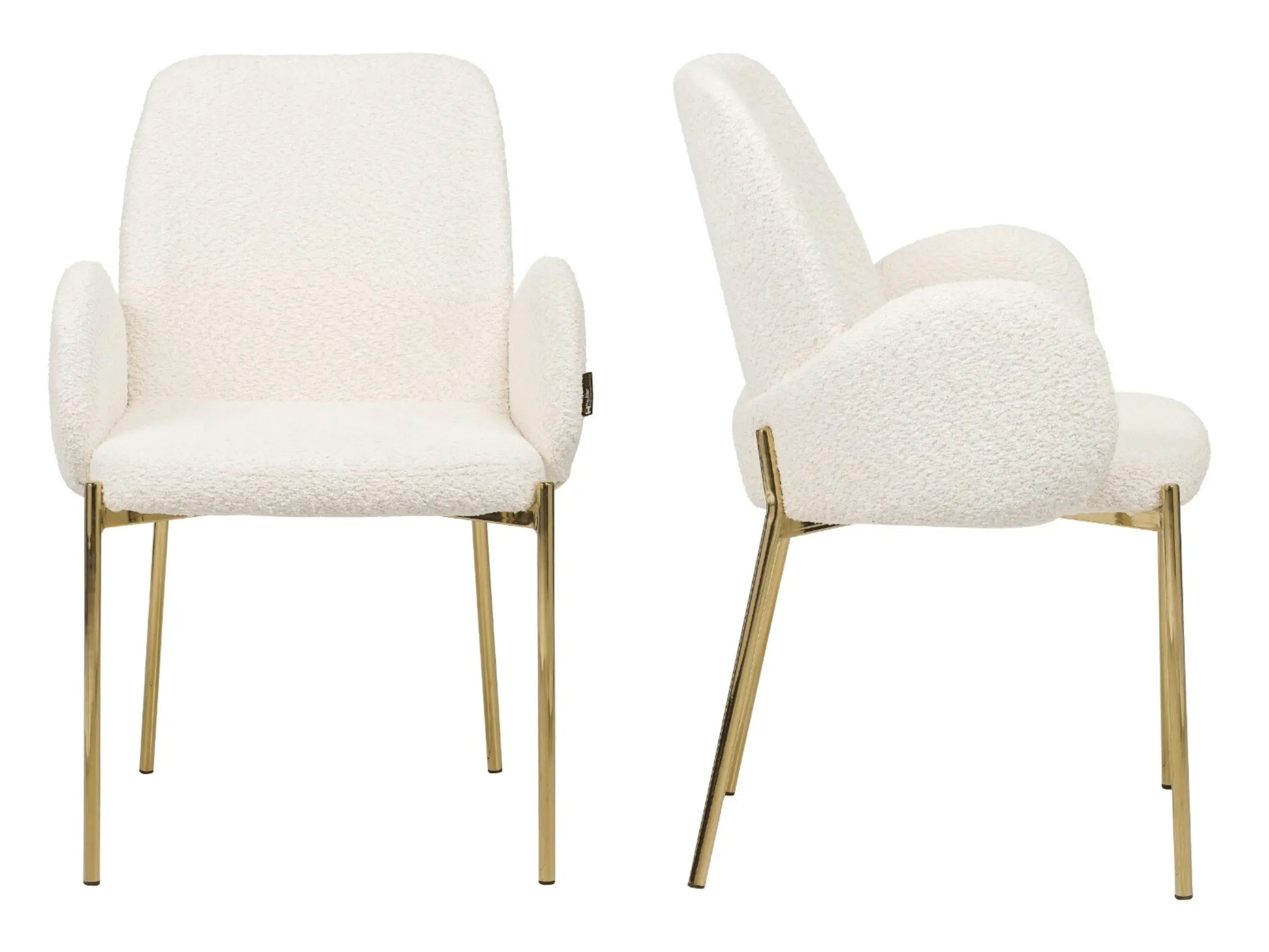Chaises design dossier haut - Lot de 2 - LAURIE Tissu-boucle-crème-pied-or