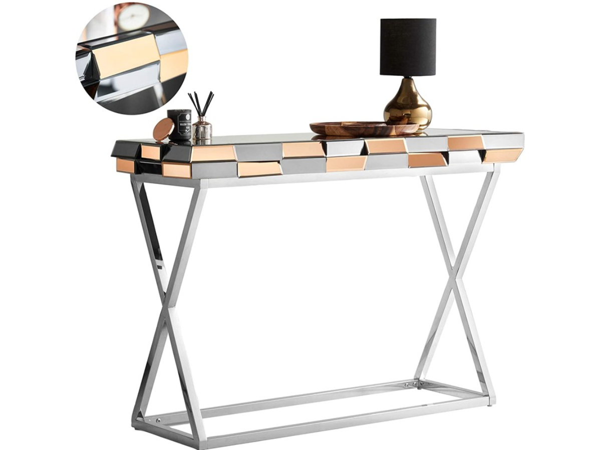 Coiffeuse LUXOR – Verre Miroir 3D & Pieds Chromés