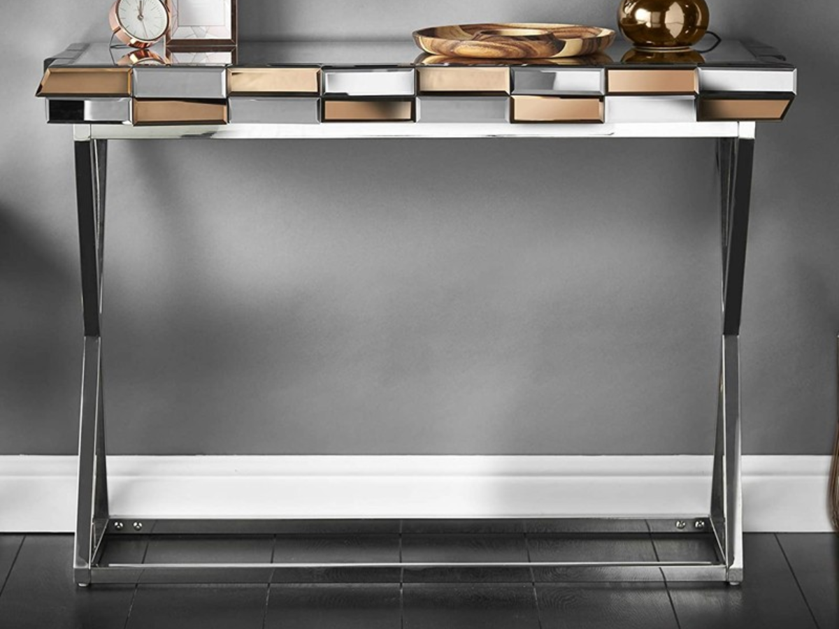 Coiffeuse LUXOR – Verre Miroir 3D & Pieds Chromés