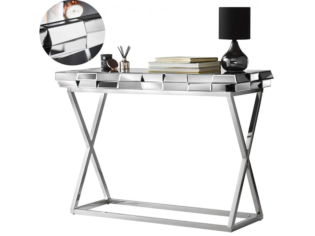 Coiffeuse LUXOR – Verre Miroir 3D & Pieds Chromés