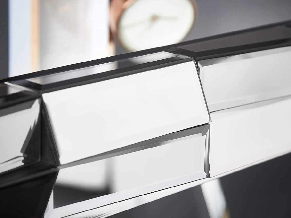 Coiffeuse LUXOR – Verre Miroir 3D & Pieds Chromés