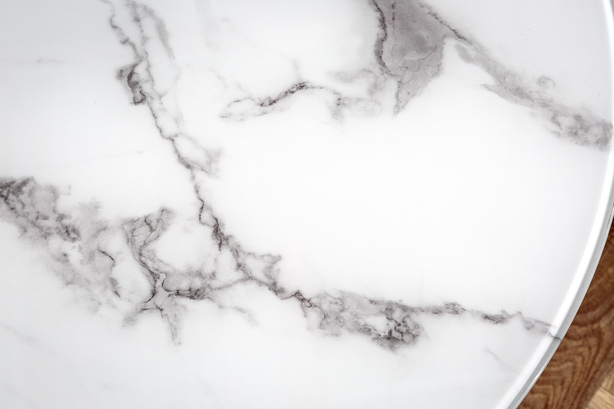 Élégante table basse BOUTIQUE 80cm ronde blanche en verre cristal décor marbre cadre doré