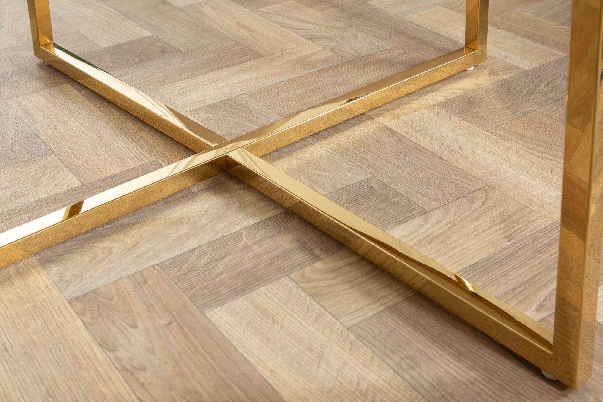 Élégante table basse BOUTIQUE 80cm ronde blanche en verre cristal décor marbre cadre doré