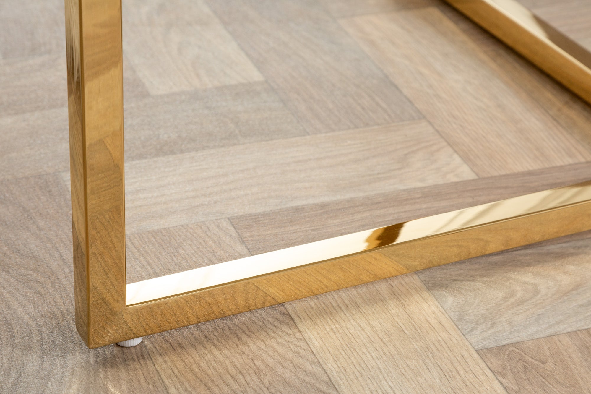 Élégante table basse BOUTIQUE 80cm ronde blanche en verre cristal décor marbre cadre doré