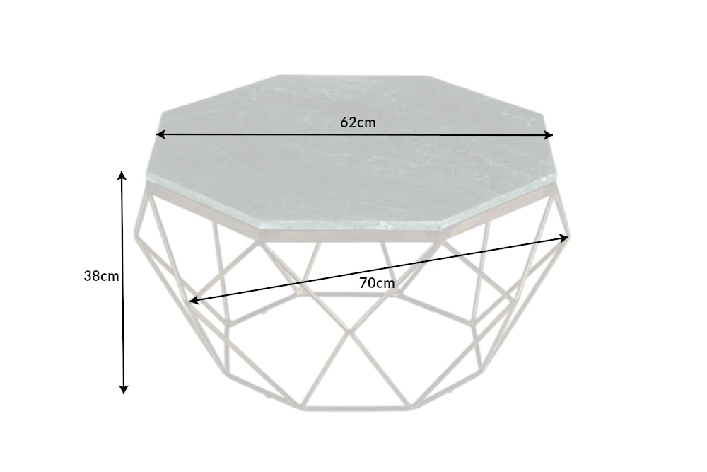 Élégante table basse DIAMOND 70cm en laiton vert avec plateau en marbre