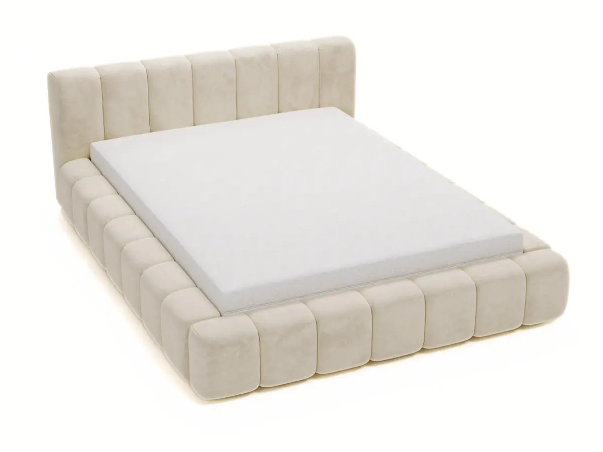 Lit coffre design matelassé - CHLOE Velours-beige-180x200-cm