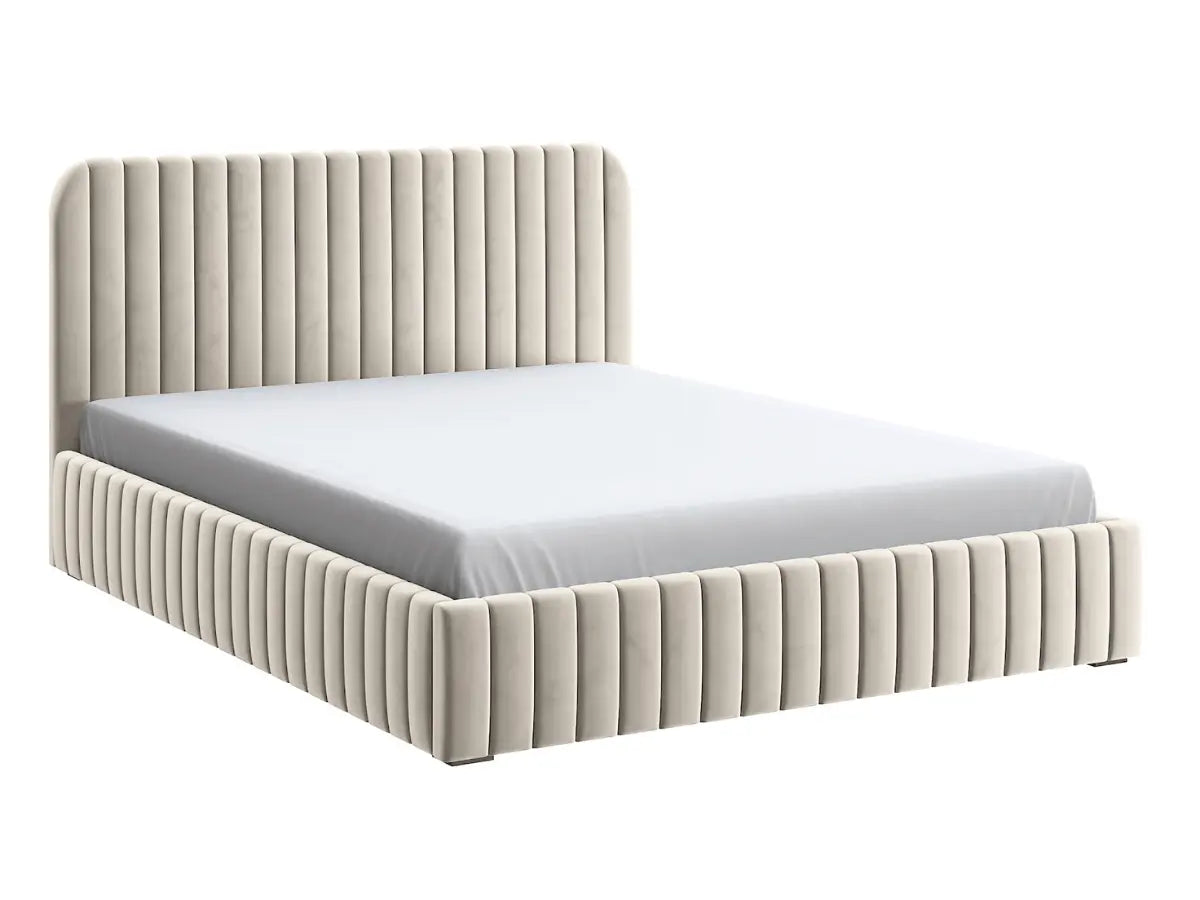Lit design avec coffre de rangement - MAELLE Velours-beige-180x200-cm