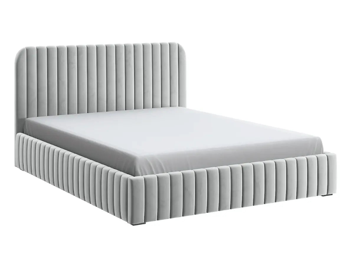 Lit design avec coffre de rangement - MAELLE Velours-gris-180x200-cm
