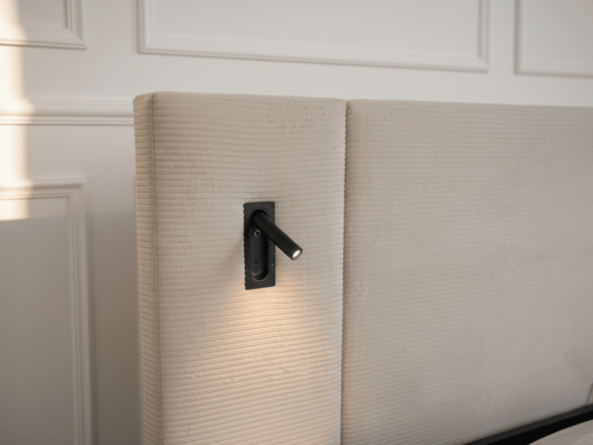 Lit Élysée – CosyPet Edition : tête de lit XXL, coffre, lumières, USB & tables de chevet incluses