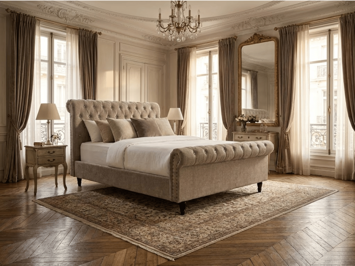 Cama Lisa – Cama tapizada con somier de láminas incluido