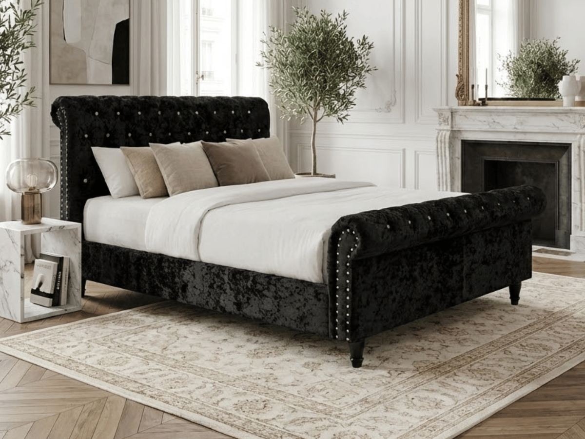 Cama Lisa – Cama tapizada con somier de láminas incluido