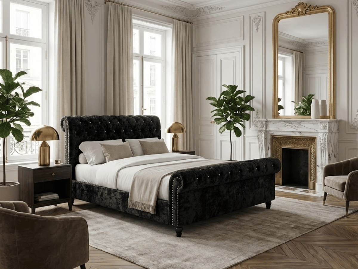 Cama Lisa – Cama tapizada con somier de láminas incluido