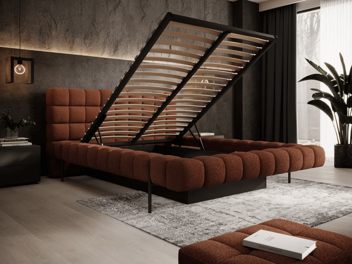 Lit coffre rembourré design - NALA