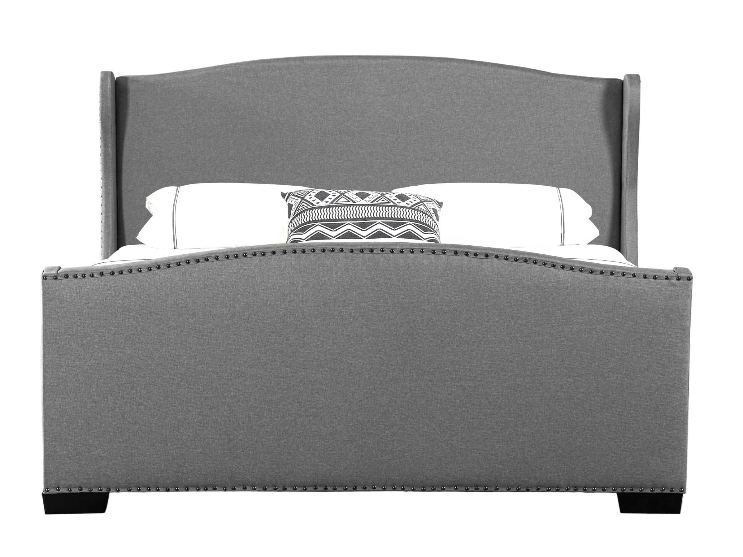 Cama tapizada Christelle en tejido gris con cabecero tachonado - Somier de láminas incluido