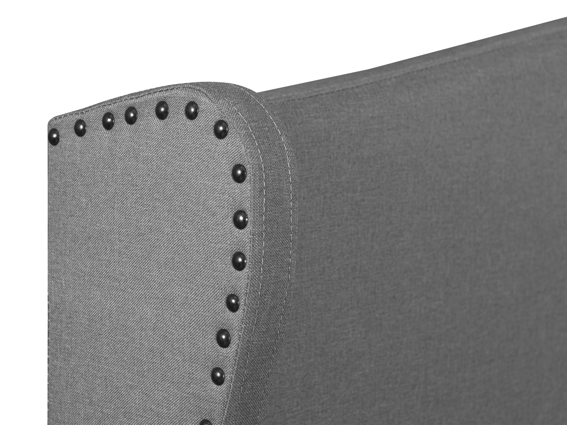 Cama tapizada Christelle en tejido gris con cabecero tachonado - Somier de láminas incluido