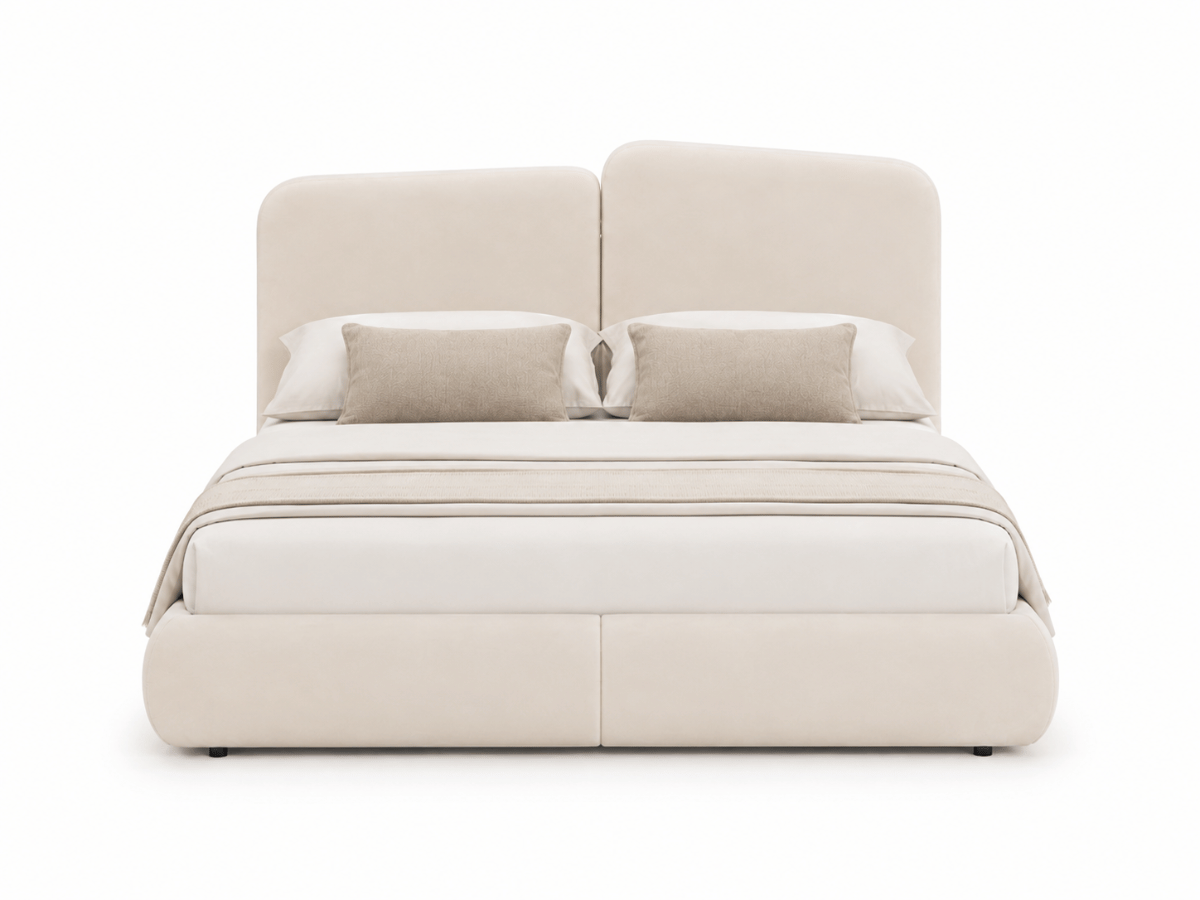 Lit coffre Romane – Tête de lit moderne asymétrique et grand rangement