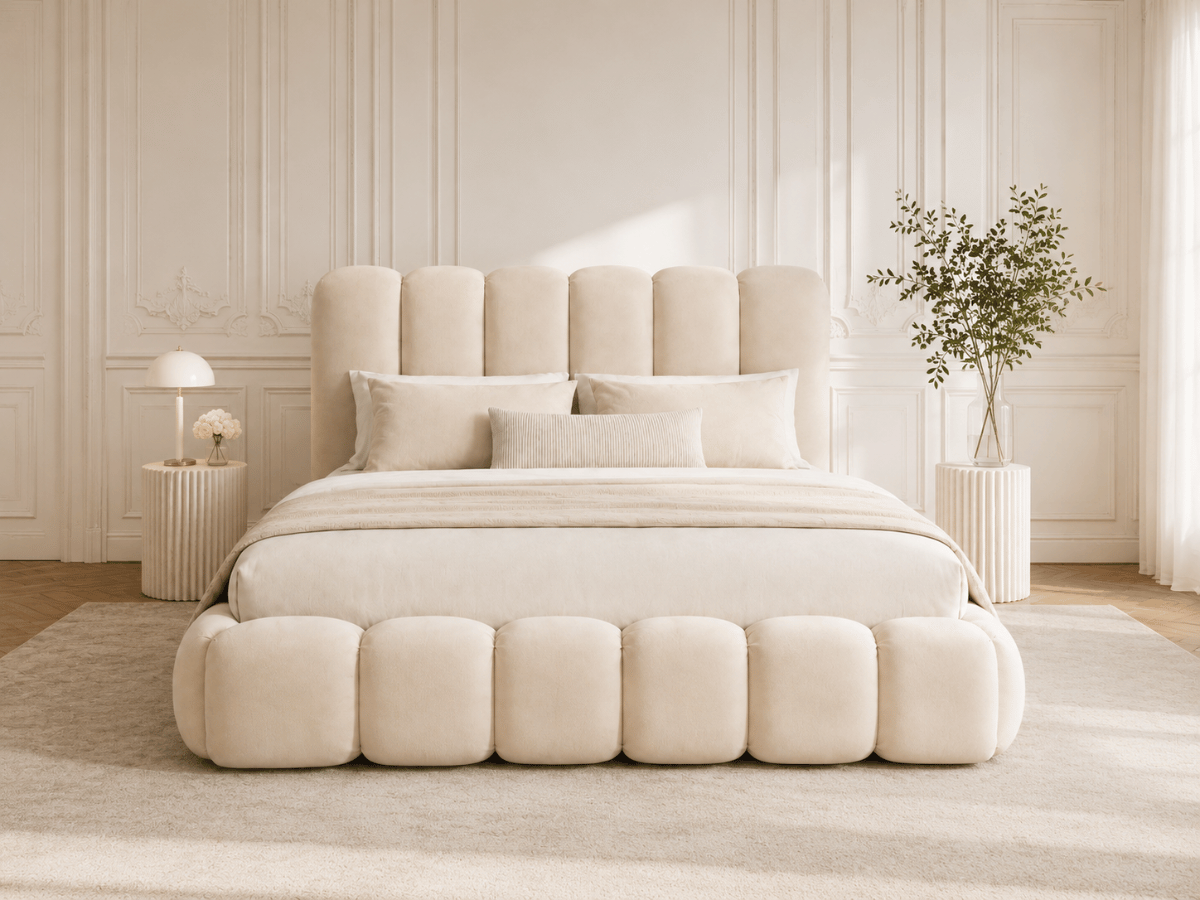Lit coffre Romy – Design arrondi, tête de lit capitonnée & grand rangement