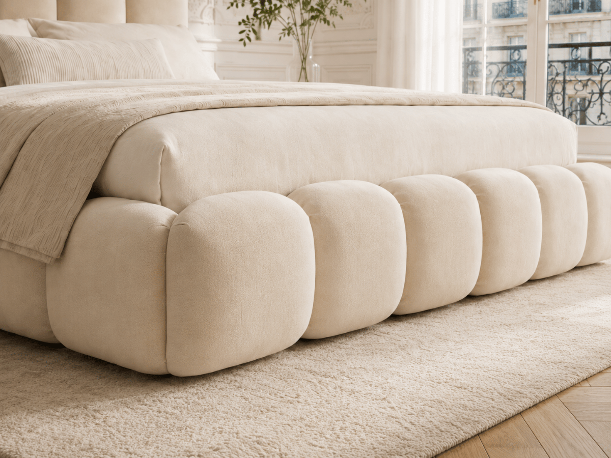 Lit coffre Romy – Design arrondi, tête de lit capitonnée & grand rangement