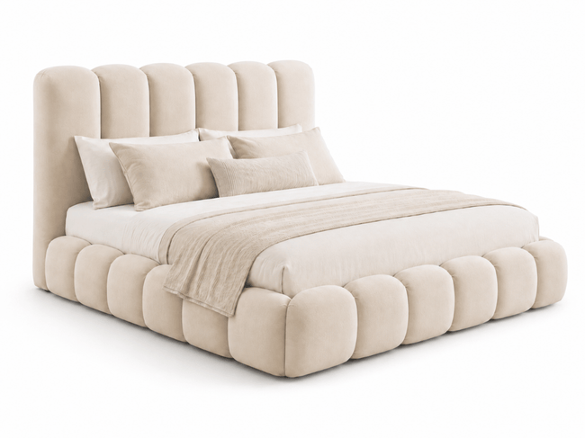 Lit coffre Romy – Design arrondi, tête de lit capitonnée & grand rangement