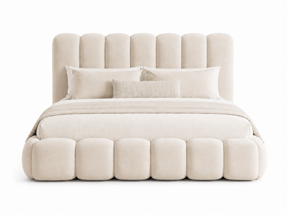 Lit coffre Romy – Design arrondi, tête de lit capitonnée & grand rangement