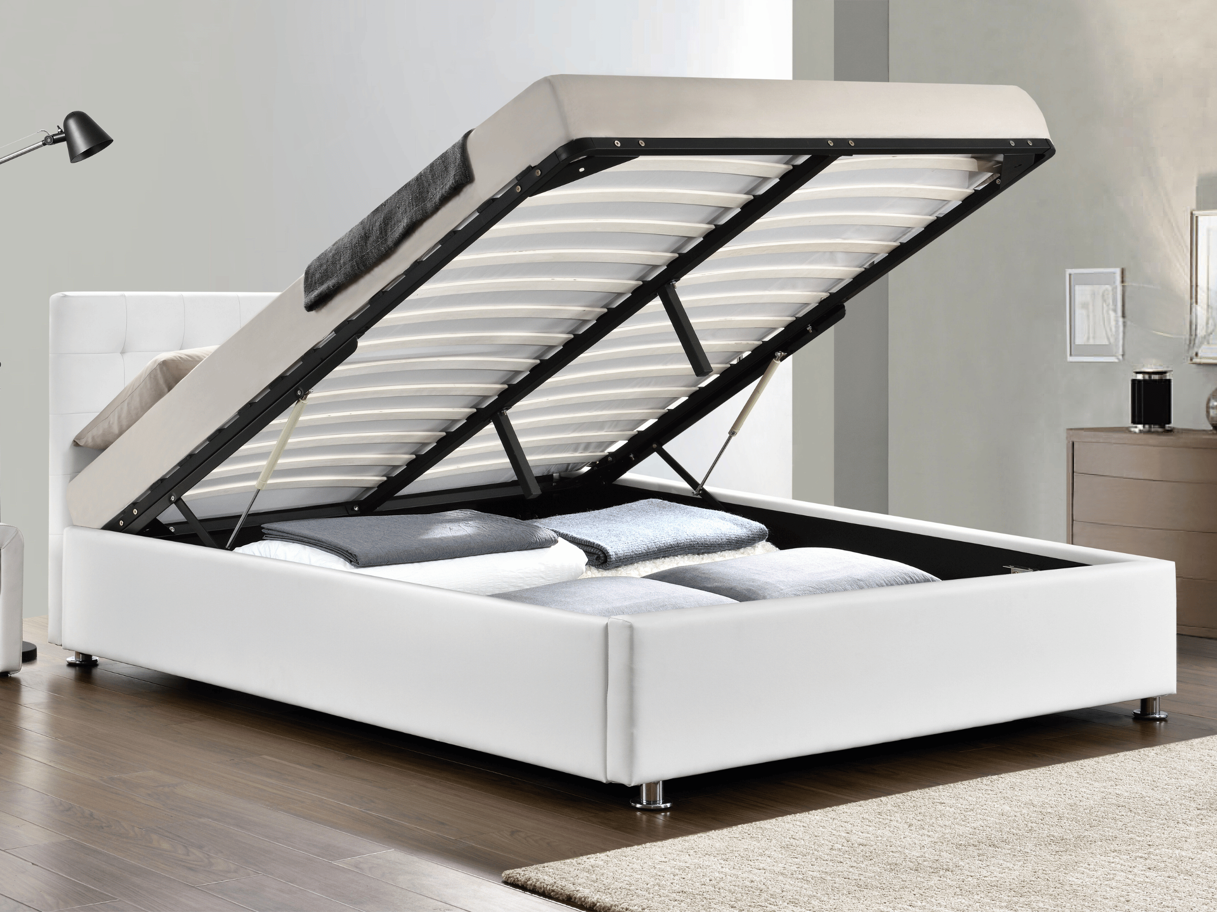 Cama box VALERIE - camas completas con somier, contornos y cabecero tapizado