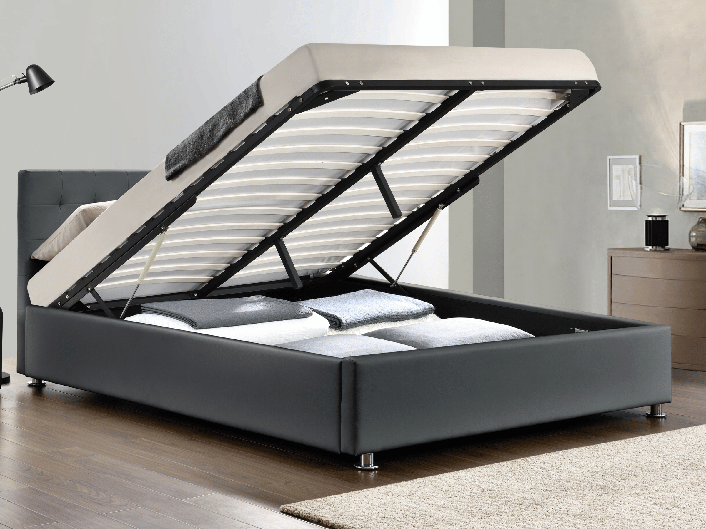 Cama box VALERIE - camas completas con somier, contornos y cabecero tapizado
