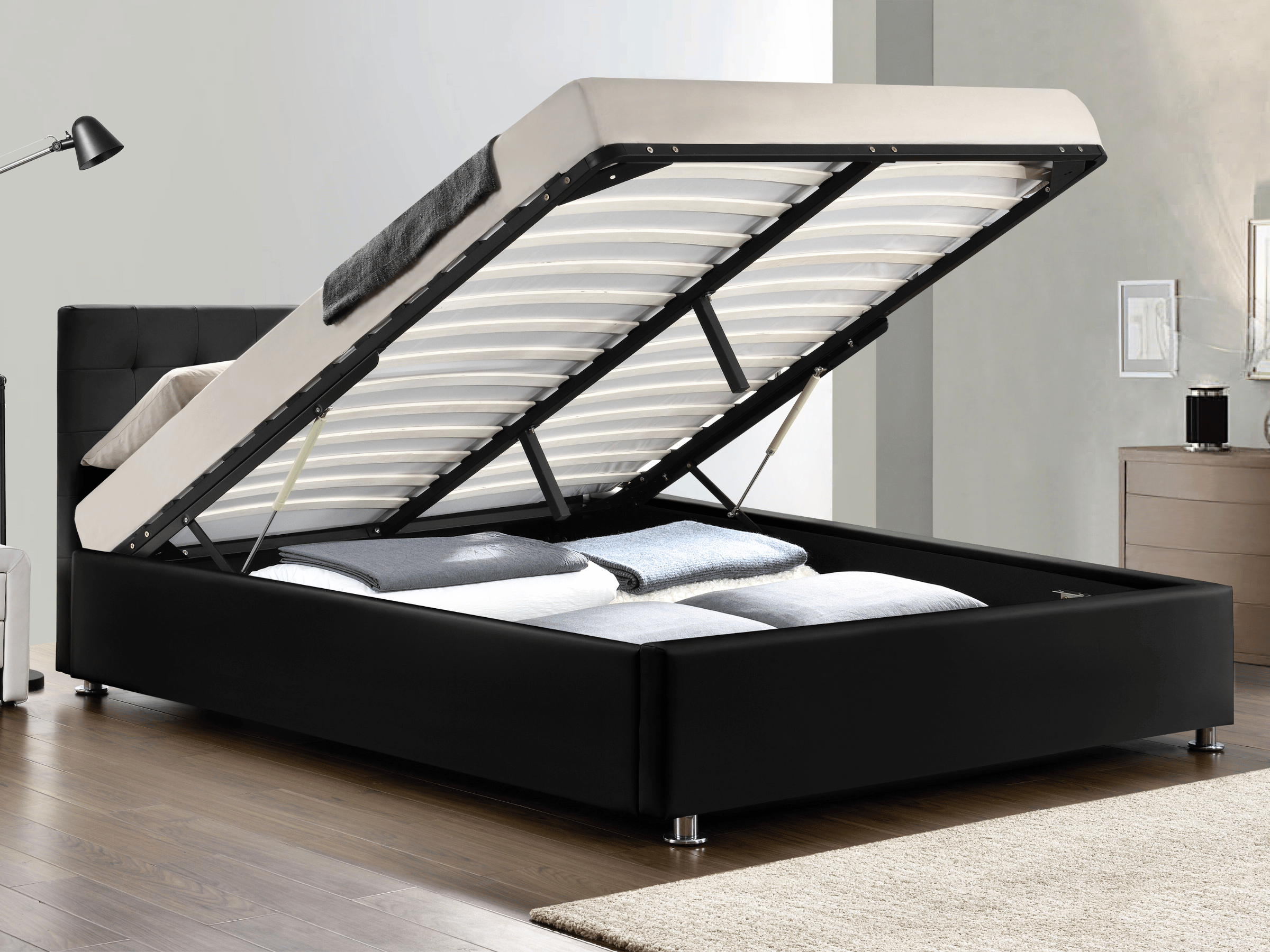 Cama box VALERIE - camas completas con somier, contornos y cabecero tapizado